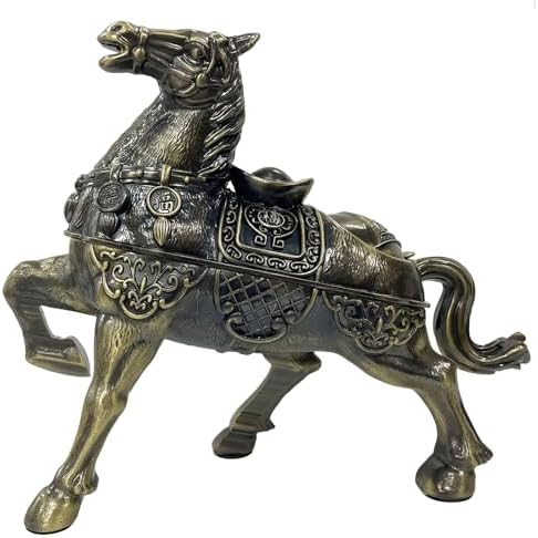 Briskfeel Metal Ornament Galloping Horse Statue Classic Bronze Finish Luxury Home Decor Multi Functional Sculpture for Living Room Office Desk Feng Shui Art (D4 Brass) by Briskfeel