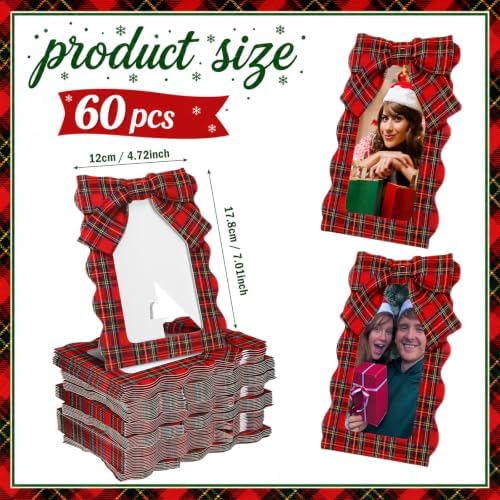 60 Pcs Scalloped Christmas Picture Frames 4x6 Bulk Tartan Plaid Photo Frame - Image 2