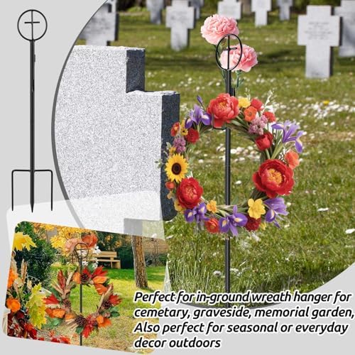 2 Pcs Black Wreath Stake,36" Cemetery Wreath Stand with Cross,Adjust Height - Image 6