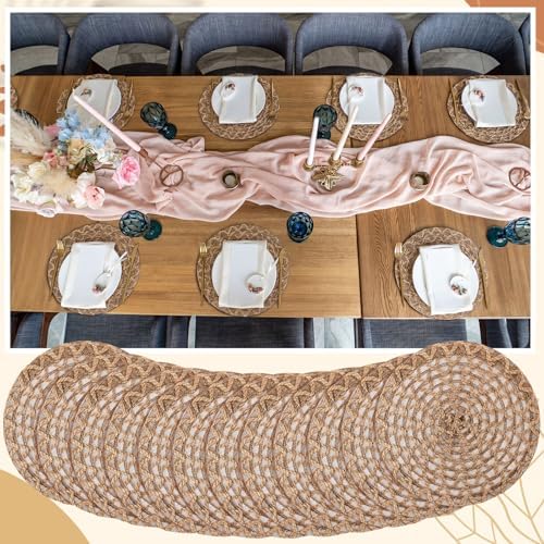 12 Pcs 15 Inch Round Burlap Placemat Boho Jute Woven Charger Bulk - Image 3