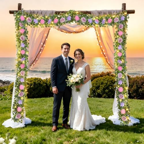 Livole 2Pcs 12 Ft Flower Garland with Light, Pink Peony Floral Garland - Image 5