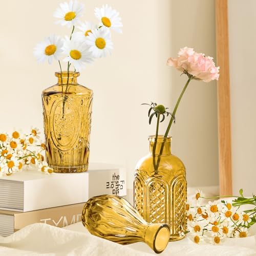 KOIUEYW Amber Gold Glass Bud Vases Set of 24, Vintage Small Vases for Flowers, Clear Crystal Mini Style in Bulk, Small Flower Glass for Centerpieces Wedding Decorations Home Party Decor - Image 6