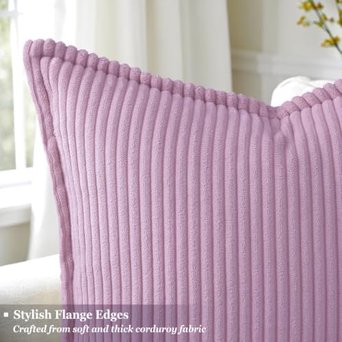decorUhome Fall Corduroy Lilac Throw Pillow Covers 26x26 Set of 2 - Image 2