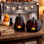 Tioncy Halloween Decor Terracotta Jack O Lantern Pumpkin Decor,Black - Image 5