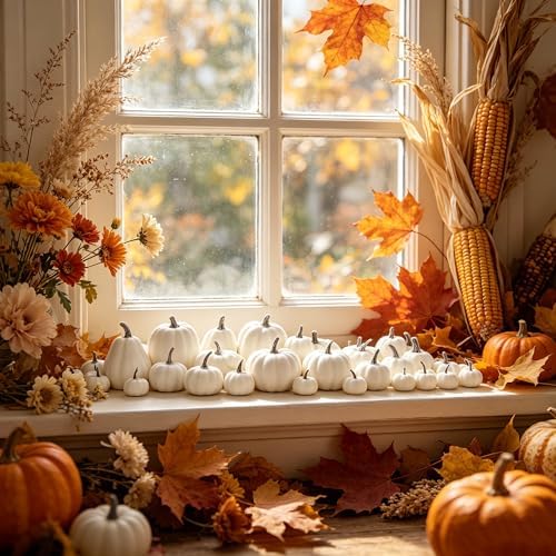 winemana 46 Pcs Artificial White Pumpkins Fall Decorations - Image 7