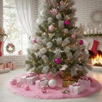 CHICHIC 48 inch Christmas Tree Skirt Faux Fur Xmas Tree Skirt Christmas Decorations Holiday Tree Ornaments Tree Decoration for Christmas Home Decorations, Xmas Party Holiday Decorations, Pink - Image 2