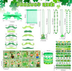 Kenning 96 Pcs St. Patrick's Day Accessories Party Favor Set, Including Four-leaf Glasses, Necklaces, Bracelets, Stickers, Mustaches, Slap Bracelets, Organza Gift Bags, Irish Decoration Party Supplies - Image 2