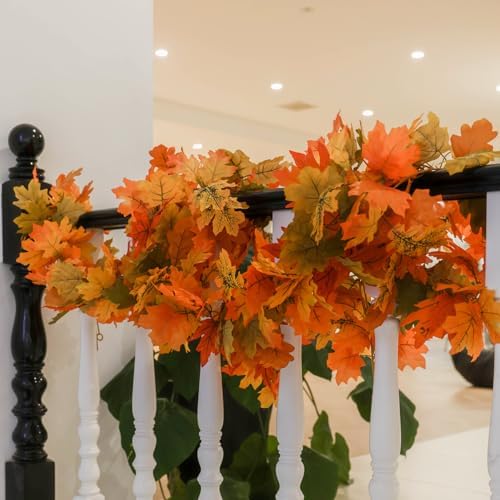 PARTY JOY 6PCS Orange Leaf Garland, 5.6Ft Halloween Garland Artificial Maple Leaf Autumn Hanging Fall Vines Thanksgiving Decorations Fall Decor - Image 6