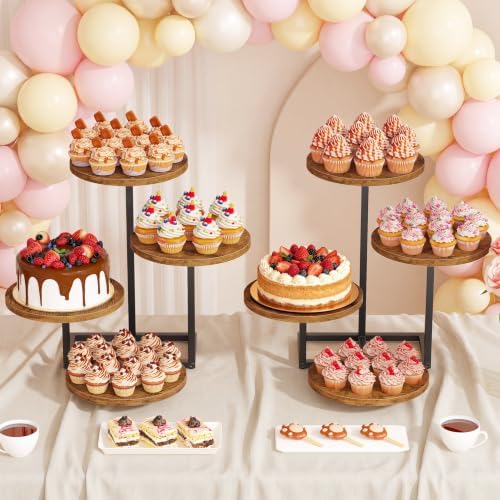 Emfogo 4 Tier Cupcake Tower Stand, Wood Round Dessert Table Display Set, Cup Cake Display Stands for Wedding Birthday Party Afternoon Tea Farmhouse Tiered Tray for Cake Cookie Food (2-Pack) - Image 5