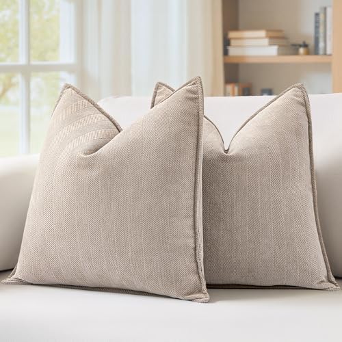 MIULEE Pack of 2 Beige Euro Shams Chenille Pillow Covers 24x24 Inch by MIULEE