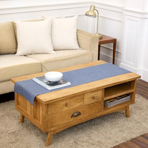 Solino Home 100% Pure Linen Table Runner Chambray Indigo, Athena 14 x 60 in by SolinoHome