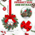 Knitgrip 8 Pcs Mini Christmas Kitchen Wreath with Red Bow Pine Cone Decor - Image 2