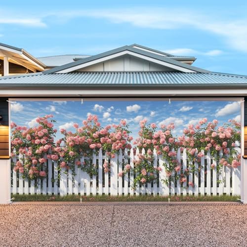 6 * 13FT Summer Rose Garage Door Cover Decorations Rose Garage Door Banner for Outdoor Indoor Summer Party Photography Backdrop - Image 4