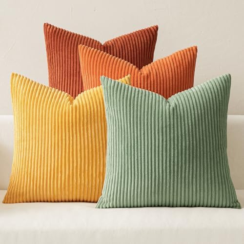 MIULEE Fall Decorative Throw Pillow Covers Yellow Rust Green 20x20 by MIULEE