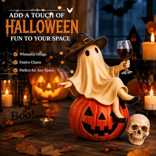Halloween Ghost Witch Resin Figurine, Vintage Tabletop Statue 2pack - Image 3