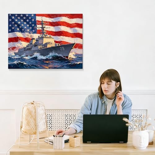 July 4th Patriotic Canvas Wall Art 4th of July USA Decorations American Flag Battleship Picture Wall Decor Independence Day Home Decor 20x24in - Image 7