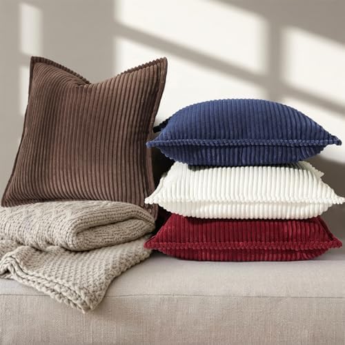 decorUhome Fall Corduroy Dark Brown Throw Pillow Covers 22x22 Set of 2 - Image 6