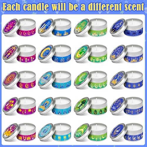 MTLEE 20 Pcs Ramadan Mubarak Scented Candles Bulk, 1 oz Eid Wax Candles, Muslim Islam Meditation Decor, Islamic Ramadan Gifts for Family Home Eid Celebration Party Favor, Assorted Scents(Multicolor) - Image 2