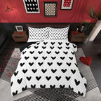 Love Comforter Set King White and Black Heart Pattern Bedding for Women Men Teens Valentine Day Gift Down Comforter Cartoon Love Heart Quilted Duvet Geometric Soft Warm Bedding Sets Bedroom Decor by Erosebridal
