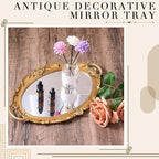 Reallnaive 2 Pcs Vintage Gold Mirror Tray Set, Gold, Ornate - Image 3