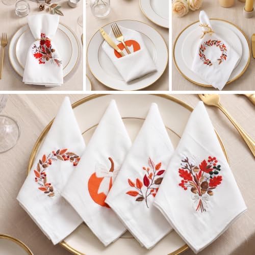 12 Pcs Embroidered Fall Cotton Napkins 18x18 in - Image 4