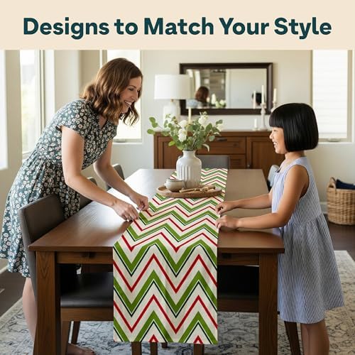 Holiday Table Runners | Chevron Design | Seasonal Table Decorations | Kitchen Dining Table Runner | Made in The USA | Stain Resistant | 14" x 90" Long - Image 5