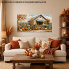WAXWHELK Fall Canvas Wall Art, Autumn Rustic Farmhouse Painting Pictures of Farm Fresh Stand with Pumpkins and Mums, Thanksgiving Artwork for Living Room Bedroom Home Decor, (30"x60") - Image 2
