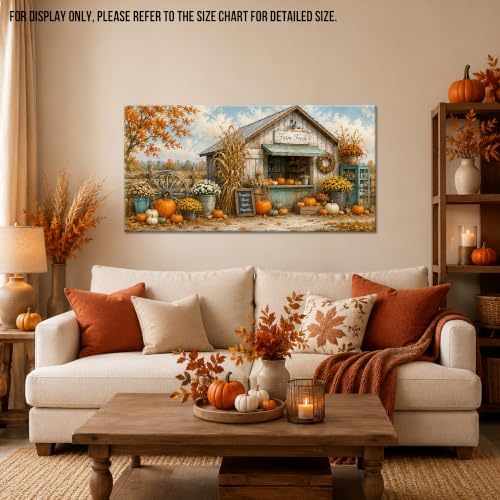 WAXWHELK Fall Canvas Wall Art, Autumn Rustic Farmhouse Painting Pictures of Farm Fresh Stand with Pumpkins and Mums, Thanksgiving Artwork for Living Room Bedroom Home Decor, (30"x60") - Image 2