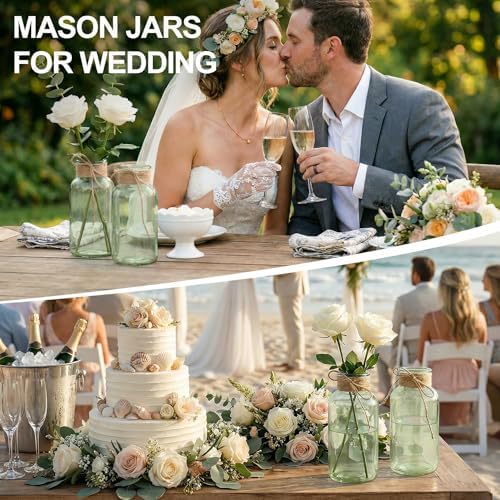 Mason Jars for Centerpiece Glass Flower Bud Vase Green Vases, 6 Pc - Image 4