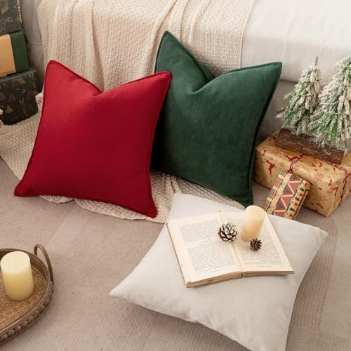 MIULEE Pack of 2 Christmas Green Euro Shams Chenille Pillow Covers 22x22 - Image 2