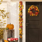 Glitzhome 6FT Maple Leaf Garland, Fall Dahlia Pumpkin Garland Decor for Mantle, Artificial Autumn Foliage Thanksgiving Decor for Home Wedding Fireplace Party Christmas - Image 3