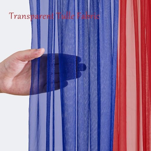 10x10ft Royal Blue Red Tulle Backdrop Curtain with Lights String for Parites, Sheer Backdrop Curtains for Wedding Baby Shower Birthday Party Photo Shoot Decorations - Image 6