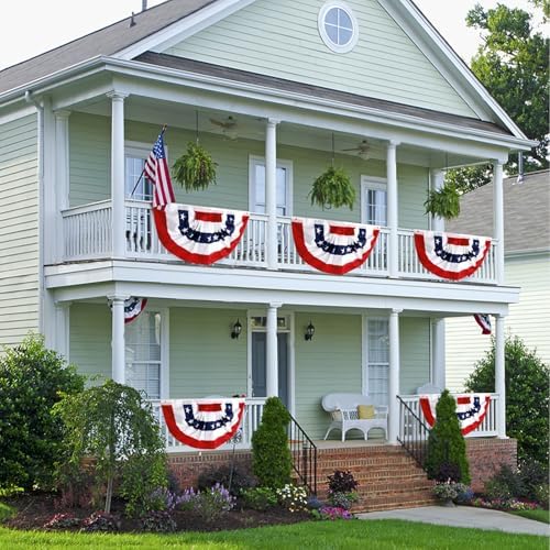 1.5x3Ft 4th of July Decorations Patriotic Decorations Outdoor USA Pleated Fan Bunting Stars and Stripes Banner Fourth of July Veterans Labor Memorial Day Red White and Blue Decor 6Pack - Image 3