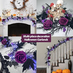 Halloween Garland 6FT Lighted Gothic Purple Glitter Rose Black Twig Vine with 8 Modes LED Lights, Auto Timer Battery Operated Artificial Floral Garland for Mantel Table Haunted House Halloween Decor - Image 6