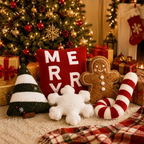 Geelin 5 Pcs Christmas Throw Pillows Gingerbread Xmas Tree Snowflake Candy - Image 4