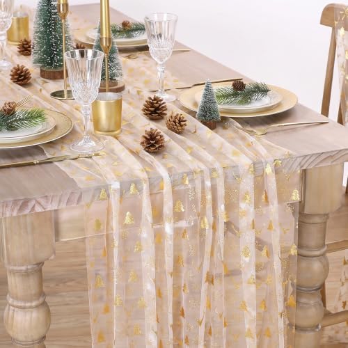 Christmas Snowflakes Table Runner Gauze Metallic Foil Kitchen Home Decor - Image 3