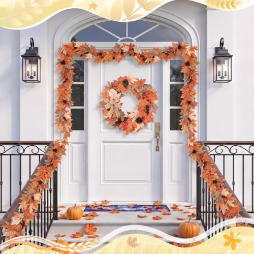 Fall 6FT Garland Wreaths 24", 4 Pack, Artificial Autumn Berry - Image 3