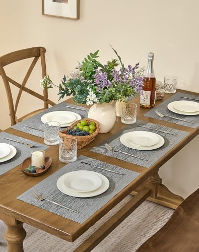 Leetaltree Grey Placemats, Heat Resistant Non-Slip Place mats for Dining Table, Washable Durable PVC Vinyl Woven Table Mats (Set of 24) - Image 3