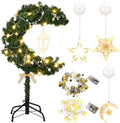 Glooglitter 6ft Ramadan Moon Tree: Lighted Crescent Artificial Tree with Star String LED Eid Outdoor Decoration for Eid Ramadan Garden Home Bedroom Party Decor(Green) by Glooglitter