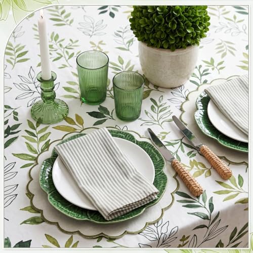 Mindsoft Set of 12 Green Striped Linen Cotton Cloth Napkins 18" x 18" - Image 4