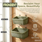 Wall Baskets Set of 2, Wicker-Style Hanging Baskets for Kitchen Bathroom Entryway Garages Porch Door Decor and Organizing, Green, Plastic - Image 3