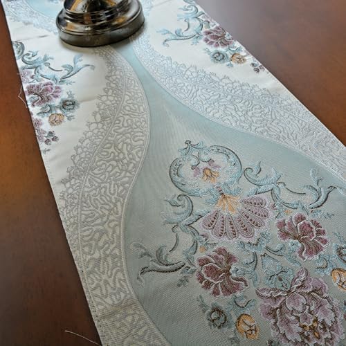 Luxury Velvet Blue Table Runner 120 Inches Long with Vintage Damask Jacquard Design for Dining Room,Living Room,Home Decor,Elegant Beaded Tapestry,Lining (X-Blue, 13×120 inch) - Image 3