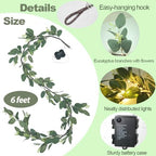 6FT Eucalyptus Garland with Lights, 96 LED Artificial Silver Dollar Eucalyptus Vine with Flowers, 8 Modes Timer Battery Operated Lighted Greenery Garland for Wall Bedroom Wedding Farmhouse Home Decor - Image 2
