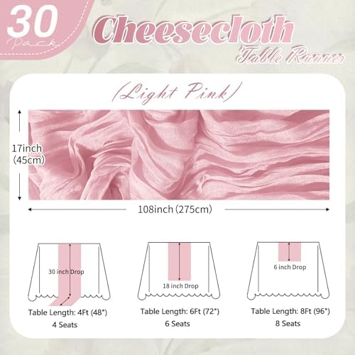 30 Pack Light Pink Cheesecloth Table Runner 17 x 108 inch Cheese Cloth Table Runners 9ft Pink Table Runner Rustic Romantic Sheer Gauze Runner for Wedding Party Baby Shower Table Decoration - Image 2