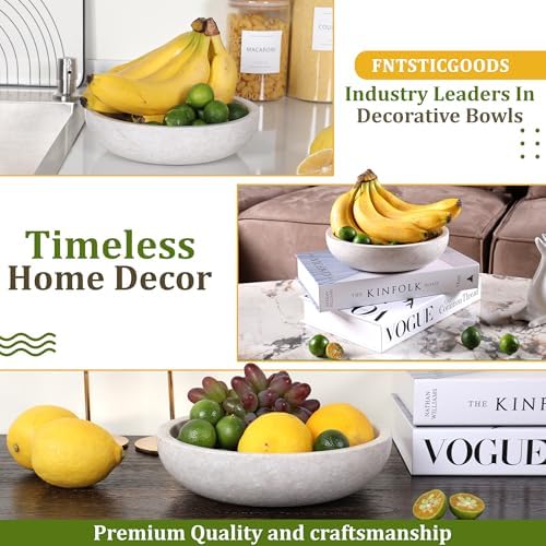 FNTSTICGOODS Travertine Decorative Bowl - 7.8” Diameter & 2” Height - Key Bowl for Entryway Table - Organic Modern Centerpiece - White/Gray - Image 3