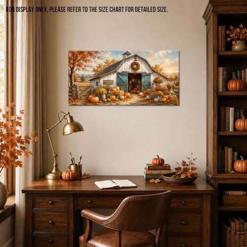 WAXWHELK Fall Farmhouse Canvas Wall Art, Rustic Farmhouse Barn Pumpkin Autumn Thanksgiving Painting Pictures Artwork for Bedroom Living Room Home Decor (12"x24") - Image 4