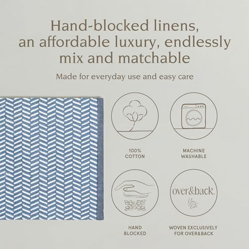 Over&Back Set of 4 Hand-Blocked Placemats - Colorful Dining Table Mat - Each Placemat is Unique - 100% Cotton - Machine Washable - Kitchen and Home Decor - Blue Herringbone - Image 2