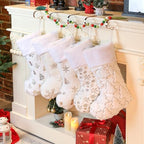 Amorita White Christmas Stockings Set of 5 - Lage Elegant Xmas Stockings with Golden Christmas Tree Snowflake Designs, Fluffy Grey and White Christmas Stockings for Holiday Party Decorations 20 inch - Image 2