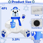4 FT Hanukkah Inflatable Decorations, Large Sitting Polar Bear Holding Dreidel with 3 LED Lights - Blow Up Chanukah Yard Decor for Outdoor Lawn Garden Home Holiday Party​ - Image 2