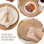4 Sets Khaki Kitchen Decor,Table Setting Decor with Round Woven,Rectangular,Wooden Bead Napkin Rings,Cloth Napkins,Table Runner & Storage Basket,Natural Burlap Cotton for Kitchen Dining Table Home - Image 4